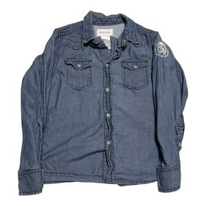 Diesel 100% Cotton Designer Blue Casual Snap‎ Long Sleeve Shirt Youth 7